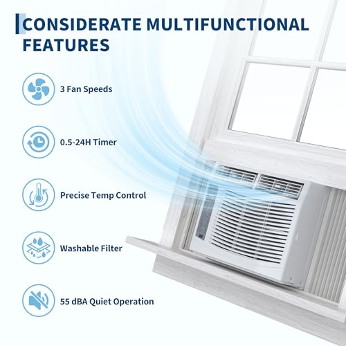 6000 BTU Window Air Conditioner for Rooms up to 250 Sq Ft with Remote Control
