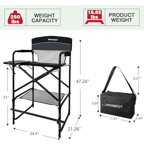 Tall Folding Director Chair with Side Table and Cosmetic Storage Bag