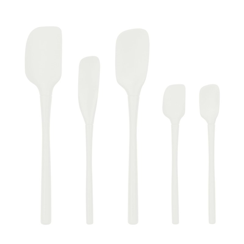 Tovolo Flex Core 5 Piece Silicone Spatula Set Heat Resistant All Silicone Utensils Include Non Stick Spatula Spoonula Jar Scraper, Dishwasher Safe BPA Free Spatulas for Baking Mixing, White