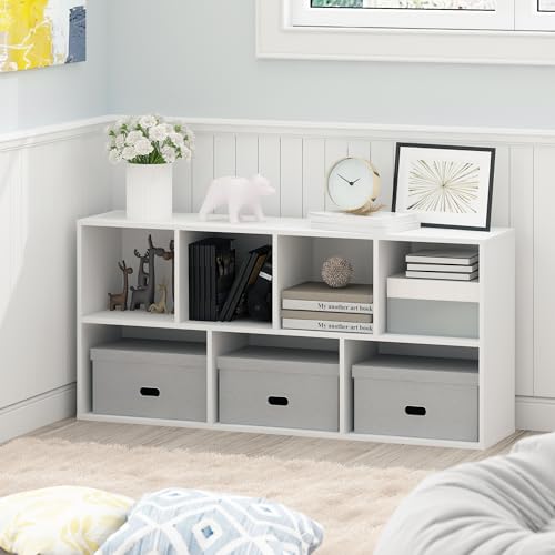 7-Cube Reversible Bookcase with Open Shelves, White Storage Organizer