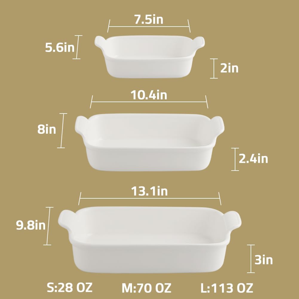 Sweejar Baking Pans Set - Durable Ceramic 9x13 Baking Dish with Handle | 3-Piece Casserole Bakeware Set in Yellow