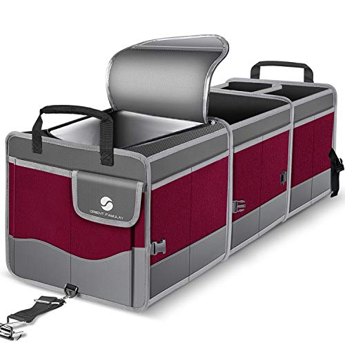 ORIENT FAMULAY Trunk Organizer with Cooler - Wine Red, Collapsible Car Storage with Non-Slip Bottom
