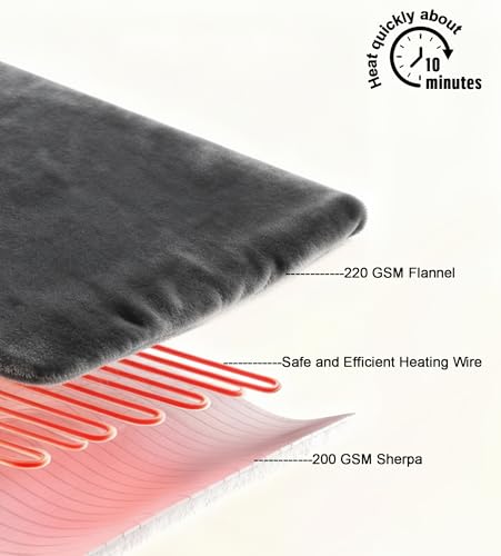 Electric Heated Throw Blanket, 50x60 Flannel Sherpa with 10 Heat Levels