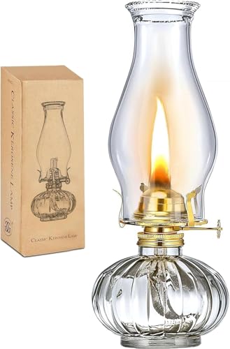 Large Glass Kerosene Oil Lamp Lantern - 12.9 Inch Vintage Hurricane Lamp