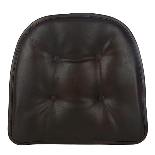 Non-Slip Faux Leather Dining Chair Cushions, 17x16 Inch Seat Pads - 2 Pack