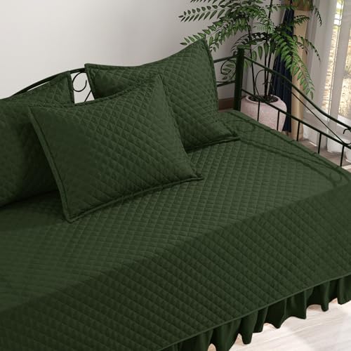 5-Piece Quilted Daybed Bedding Set with Bedskirt & Shams, Twin Size, Olive Green