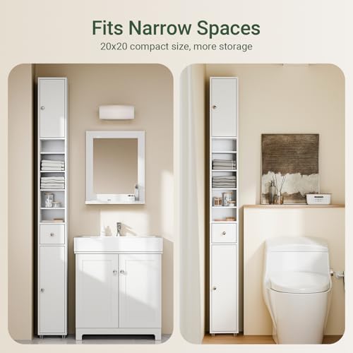 Slim Tall Bathroom Storage Cabinet with Adjustable Shelves, 70-Inch White
