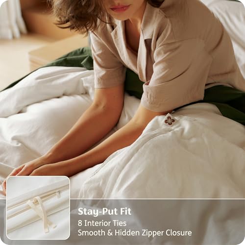 100% Organic Cotton Queen Duvet Cover Set with 2 Pillow Shams - Ivory