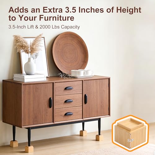 4 Inch Bamboo Bed Risers | Heavy Duty Furniture Leg Extenders, 4 Pack