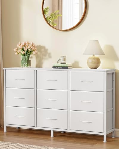 9-Drawer Dresser and TV Stand for Bedroom and Living Room, Cloud White