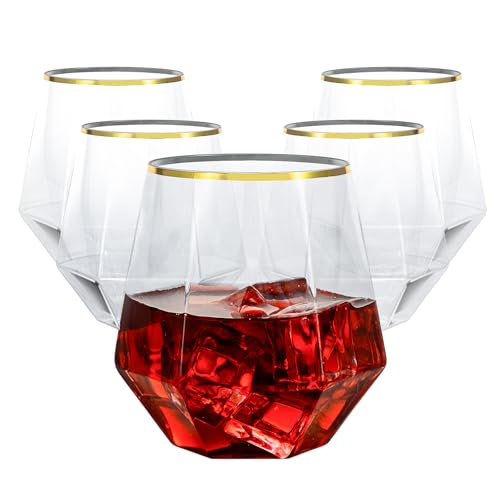 40PCS 12oz Disposable Stemless Plastic Wine Glasses with Gold Rim