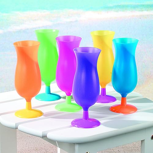 Neon Plastic Cocktail Glasses 14oz, 60 Pack - Unbreakable Tropical Party Drinkware