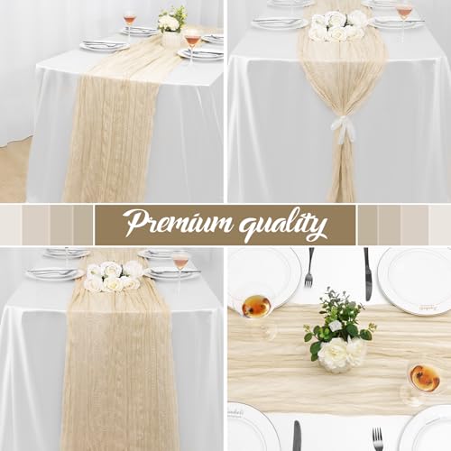 2 Pack Light Khaki Cheesecloth Table Runner 10FT Boho Gauze Fabric
