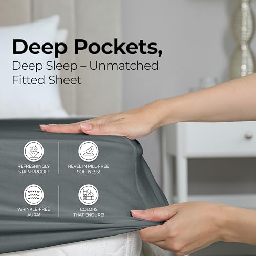 Utopia Bedding Queen Fitted Sheet, Ultra Soft 15 Inch Deep Pocket Grey