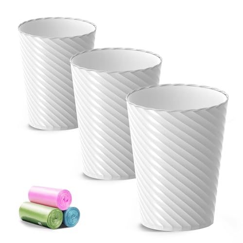 Small Bathroom Trash Can 3-Pack - 1.8 Gallon Open Top Wastebasket White