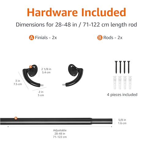 Adjustable Room Darkening Blackout Curtain Rod - 28 to 48 Inch, Black