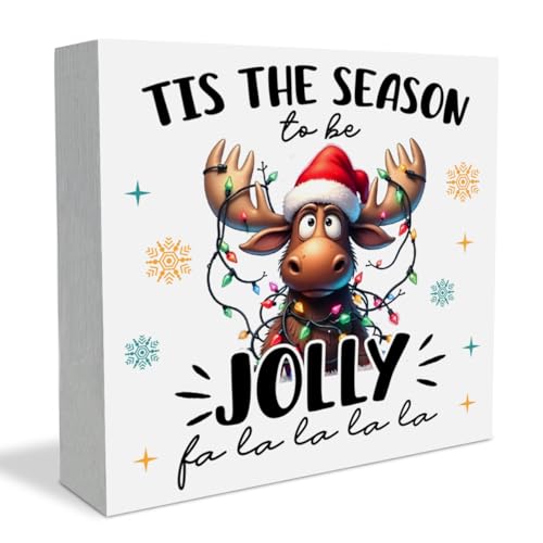 TTBDPB C01 Moose Christmas Sign 5x5 in – Black Wooden Box Decor for Home, Bedroom, Office