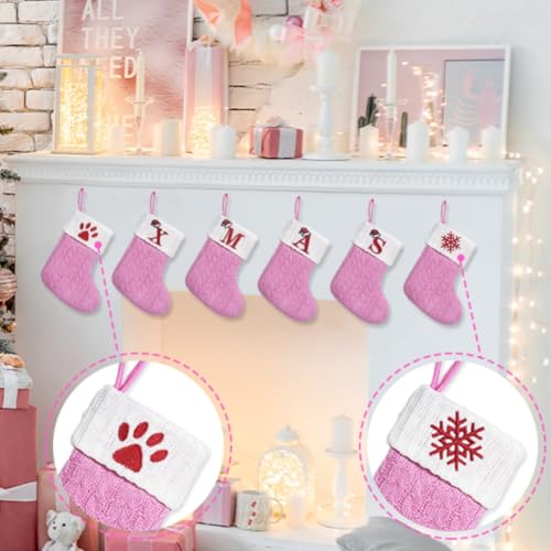 Pet Paw Christmas Stocking - Pink Knit Holiday Decor for Dogs & Cats, 8 Inches - Variation: Pet Paw