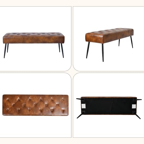 Button-Tufted Upholstered Ottoman Bench, Faux Leather Bedroom Footrest Stool