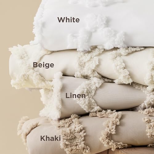 Bedsure Boho Tufted Queen Duvet Cover Set - 3 Piece Soft Beige Bedding Set
