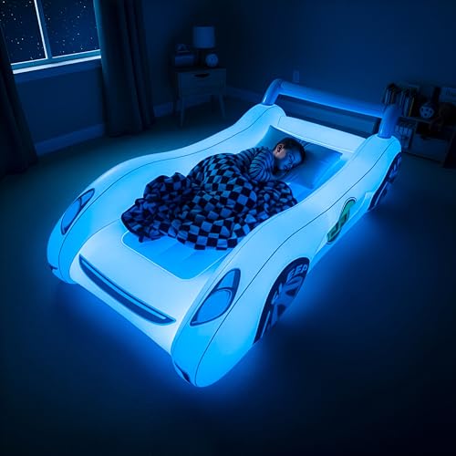 Inflatable Toddler Car Bed with LED Night Light – Portable Kids Air Mattress for Travel