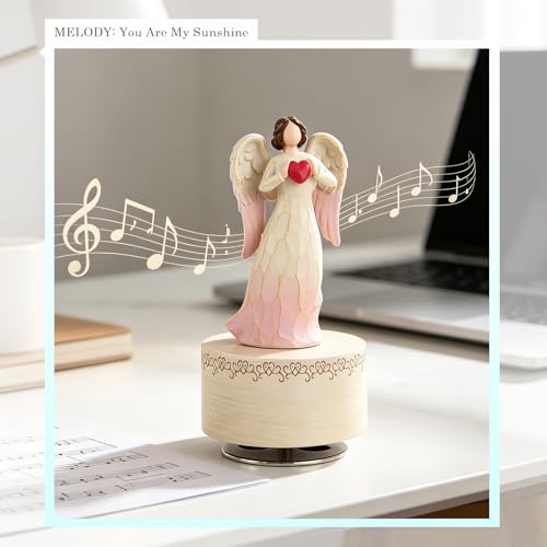 Rotating Angel Music Box, 5.7-Inch Hand-Painted Resin Keepsake Gift