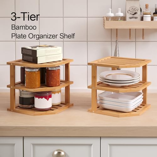 3-Tier Bamboo Corner Shelf Organizer - 2 Pack Kitchen Counter Storage Rack