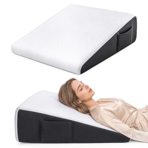 Memory Foam Wedge Pillow with Dual Side Pockets - 24x24x7.5 inches