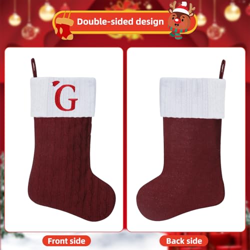 19.5in Burgundy Knit Christmas Stocking with Monogram Initial S - Embroidered Initial