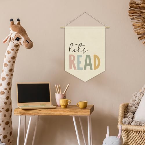 Let's Read Canvas Wall Banner, Bohemian Reading Corner Decor Hanging Flag