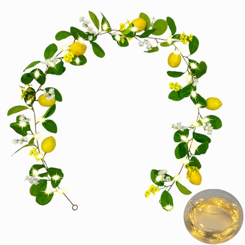 Artificial Lemon Garland with LED String Lights - Faux Greenery Vine Decor