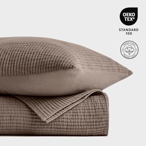 EverGrace Oversized Cotton Ribbed Matelassé Coverlet Set, King, Mocha Brown