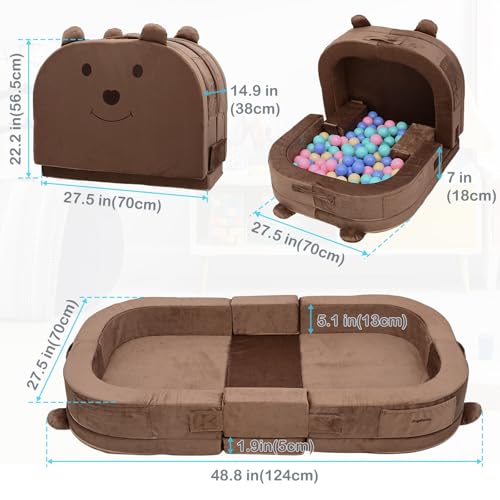 2-in-1 Foldable Toddler Play Mat and Kids Floor Sofa - Portable Bear Design