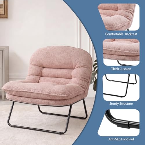 DUMOS Comfy Saucer Chair Dark Pink Foldable Floor Chair Fabric Small