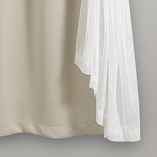 Lush Decor Sheer Grommet Curtains With Insulated Blackout Lining, Window Curtain Panels, Pair, 38"W x 45"L, Wheat - Curtain With Sheer Overlay, Elegant Blackout Curtains for Bedroom