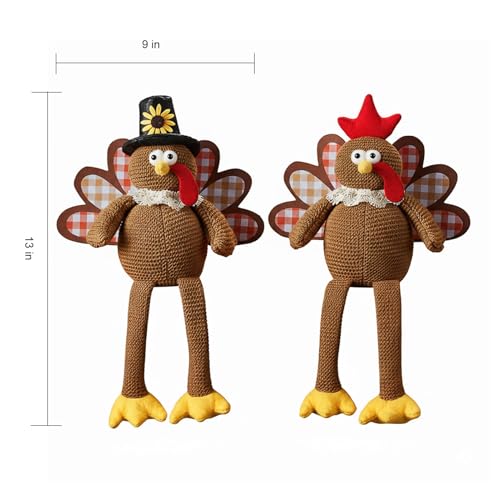 Plush Turkey Couple Decor Set with Dangling Legs - Fall Tabletop Centerpiece