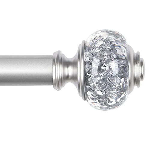 Adjustable Silver Curtain Rod with Crystal Finials, 32 to 58 Inch
