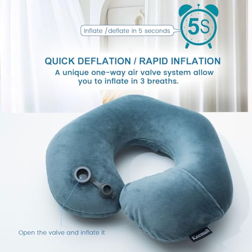 Keemall Portable Inflatable Travel Neck Pillow - Ergonomic U-Shaped Support
