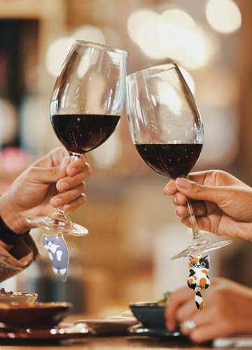 Nuburbur 13 Pcs Cat Wine Glass Charms Set – Kitty Themed Drink Markers for Parties