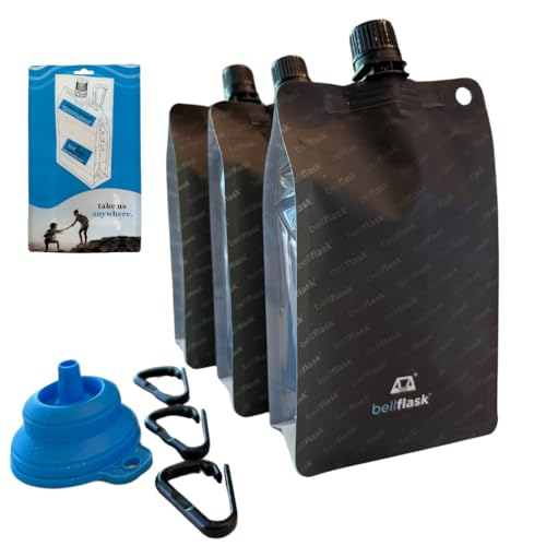 BellFlask 15oz Flexible Plastic Flask 3-Pack Black with Carabiners - BPA-Free & Collapsible