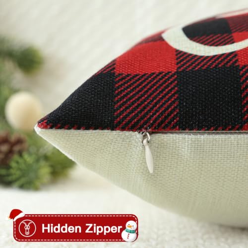Artscope Joy Merry Christmas Lumbar Throw Pillow Covers 16x24 in Black & Red (Set of 2)