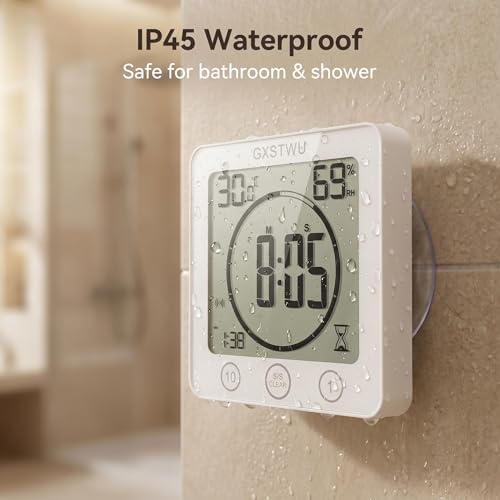 Waterproof Digital Shower Clock with Timer, Temperature and Humidity Monitor
