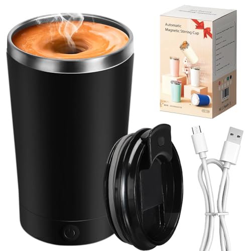 Hatisan Black Self Stirring Coffee Mug 400ml, Rechargeable Stainless Steel