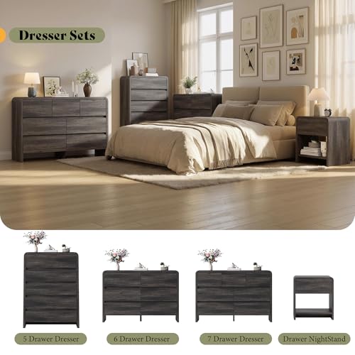 Modern 3-Piece Bedroom Furniture Set with Dresser and Nightstands, Large Storage, Black