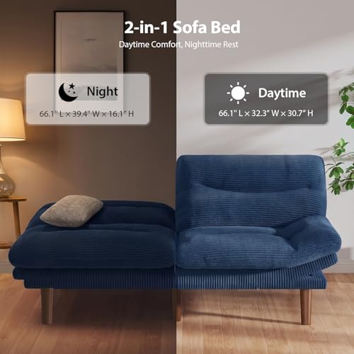Modern 66-Inch Convertible Corduroy Futon Sofa Bed for Small Spaces