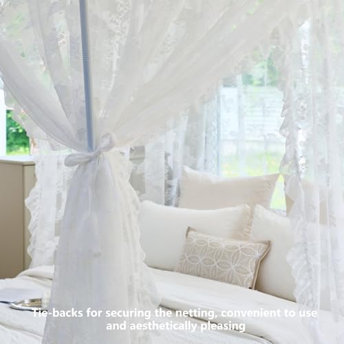 Elegant Lace 4-Poster Bed Canopy Mosquito Net - Queen Bedroom Drapes