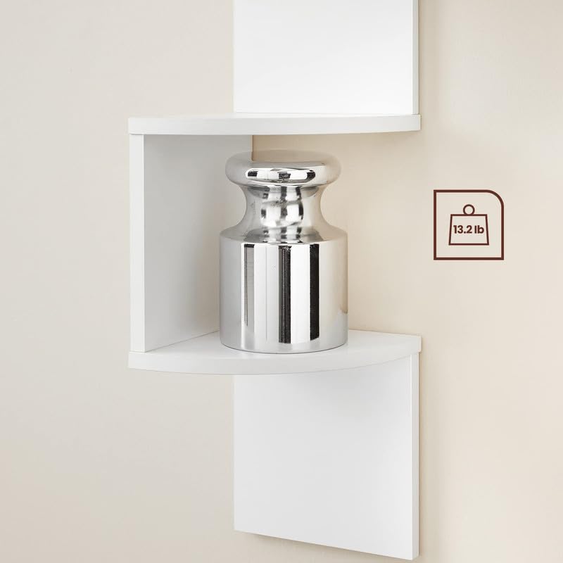 5-Tier Floating Corner Shelf, Wall-Mounted Bookshelf in Cloud White