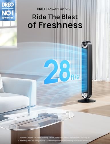 Tower Fan for Bedroom, 42-Inch Quiet Standing Fan with 9 Speeds and 90° Oscillation
