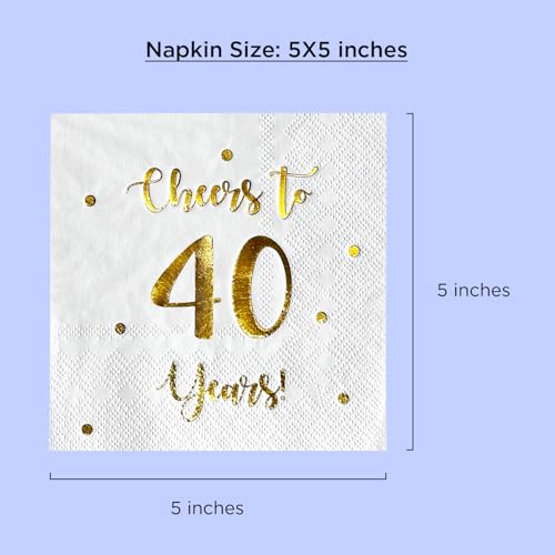 Happy Palace White Cheers to 40 Years Cocktail Napkins - 50 Pack, 3-Ply, 5x5 inch