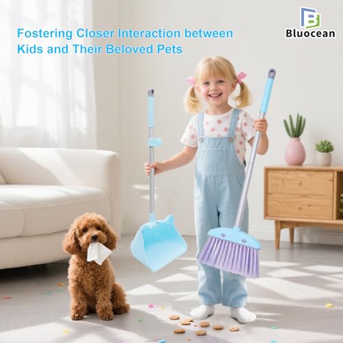 Kids Mini Broom and Dustpan Set - Adjustable Toddler Cleaning Toy, Blue